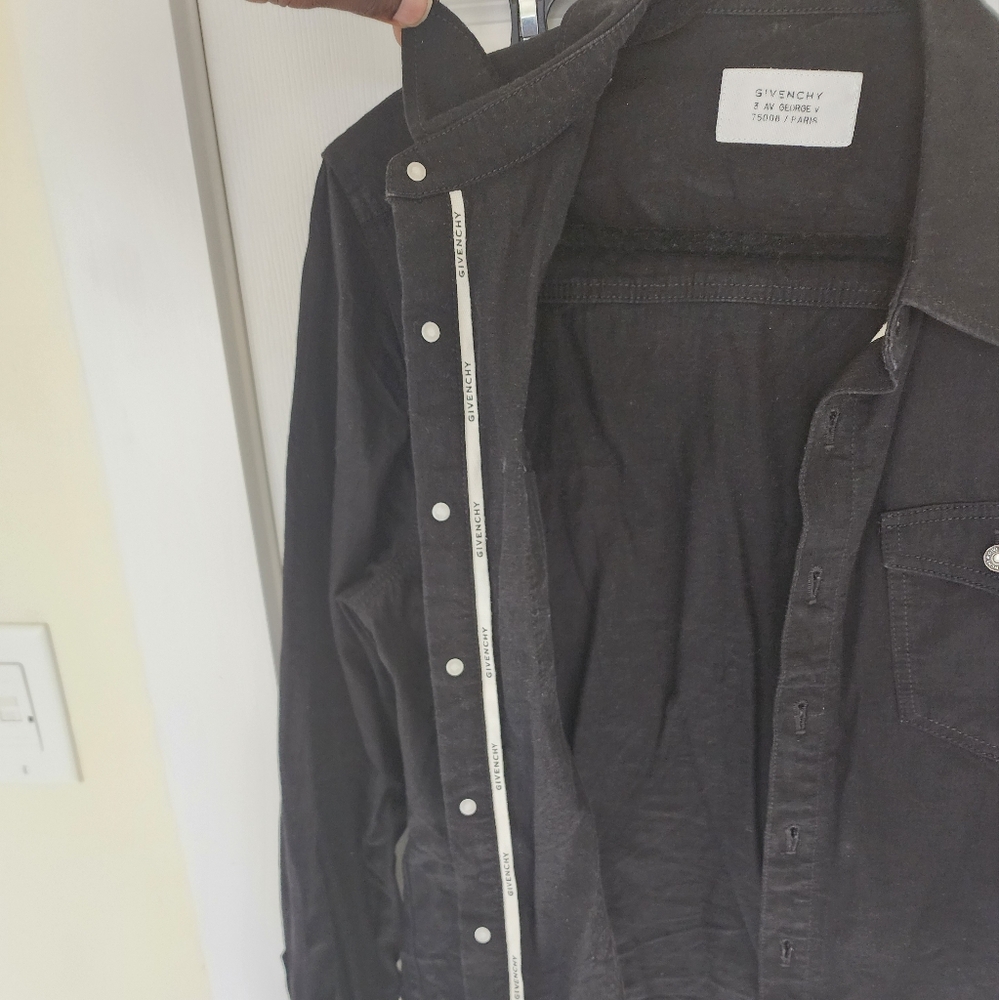 Givenchy Logo Embroidered Denim Black Shirt - Picture 11 of 13